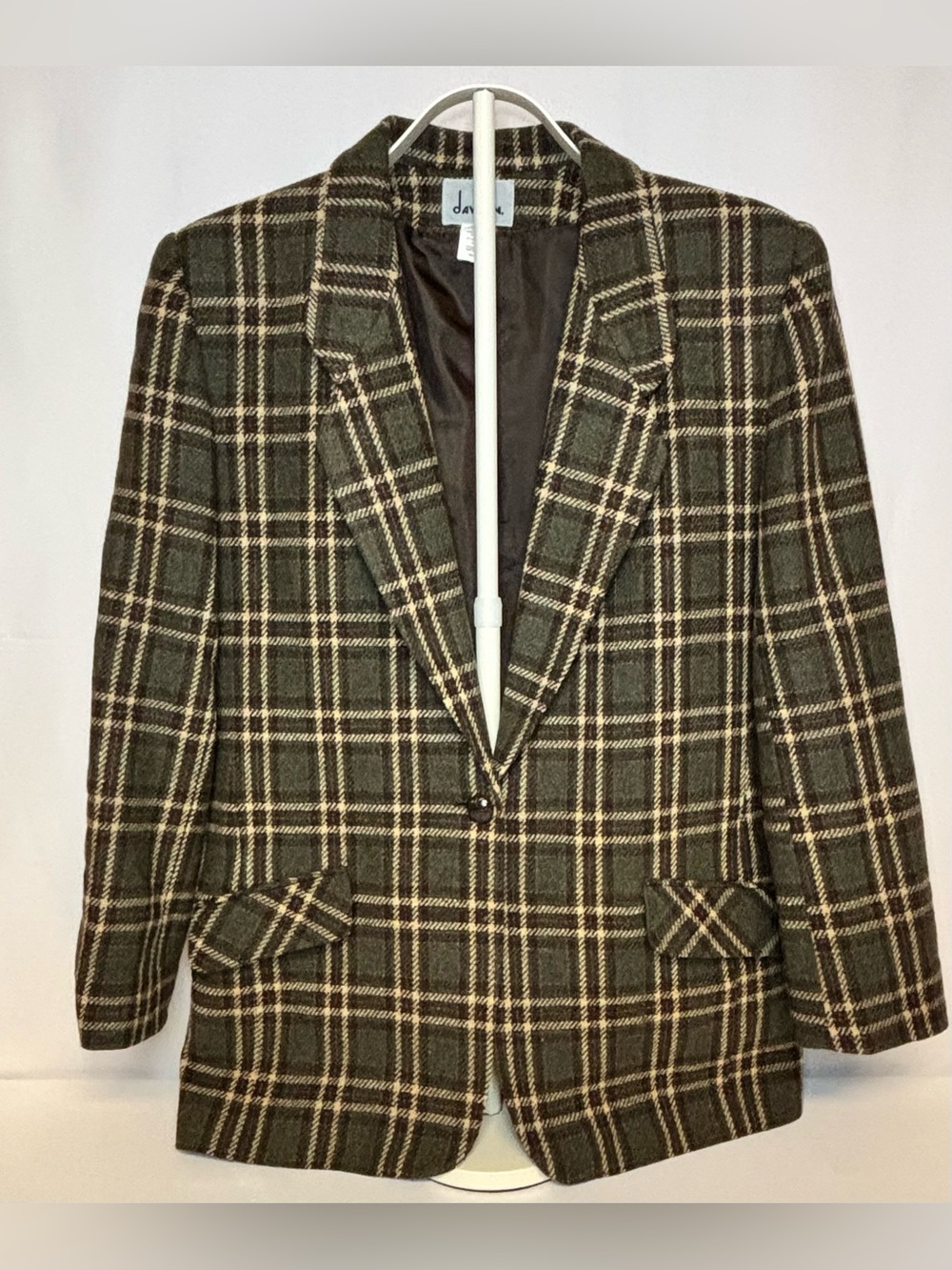 Vintage David N Wool Plaid Blazer Jacket 8-10 Green Brown Dark Academia MINT